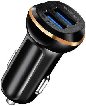 Car Charger  Mini Aluminum Alloy Dual USB with Blue LED for iPhone 14 13 12 Pro Max mini X XS XR, iPad Pro/Air 2/Mini, Galaxy and more (Not Compatible with Quick Charge)