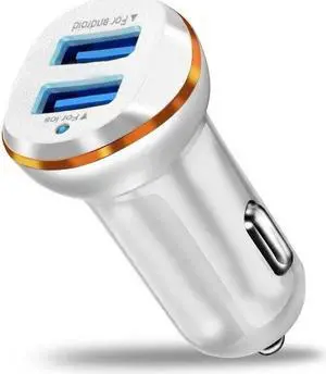 Car Charger  Mini Aluminum Alloy Dual USB with Blue LED for iPhone 14 13 12 Pro Max mini X XS XR, iPad Pro/Air 2/Mini, Galaxy and more (Not Compatible with Quick Charge)
