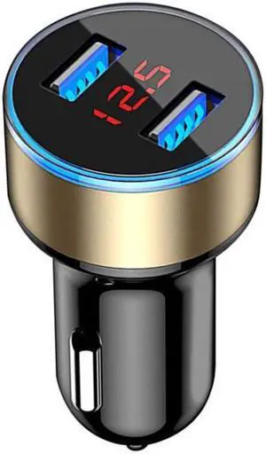 Digital display new aluminium ring 5V3.1A display car charger Aluminium alloy halo digital car charger car charger-Golden