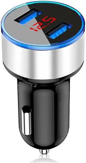Digital display new aluminium ring 5V3.1A display car charger Aluminium alloy halo digital car charger car charger-Silver
