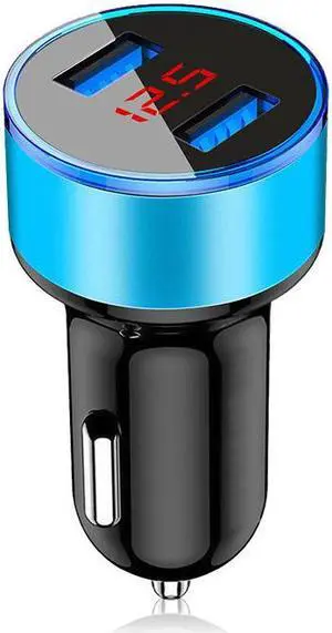 Digital display new aluminium ring 5V3.1A display car charger Aluminium alloy halo digital car charger car charger-Blue
