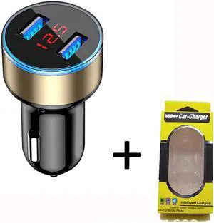 Digital display new aluminium ring 5V3.1A display car charger Aluminium alloy halo digital car charger car charger-Golden