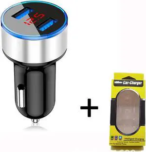 Digital display new aluminium ring 5V3.1A display car charger Aluminium alloy halo digital car charger car charger-Silver