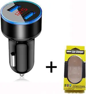 Digital Display New Aluminium Ring 5V3.1A Display Car Charger Aluminium Alloy Halo Digital Display Car Charger Car Charger-Black