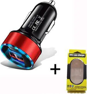 Digital display new aluminium ring 5V3.1A display car charger Aluminium alloy halo digital car charger car charger-Red