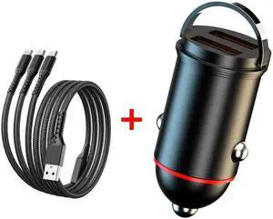 New car charger 200W super fast charger + 100W super fast charger cable mini hidden dual usb pull ring car charger