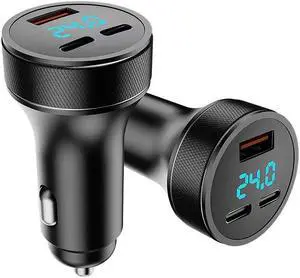 Metal digital display car charger 2C +1A for Huawei Apple flash super fast charging one tow three car charging