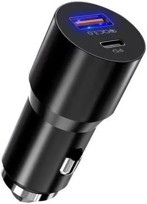 New metal safety hammer car charger QC3.0 fast charging PD20W car charger head aluminium alloy one tow two car charger