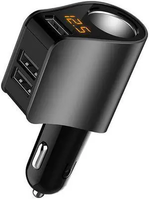 New metal high-power 3usb car charger head three-port digital display PD fast charger a drag three car charger