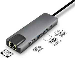 Type-c hub docking station multifunction gigabit 5 in 1 (HDMI+USB3.0*2+PD charging+RJ45 Gigabit LAN card) docking station usb hub 3.0