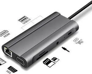 Type-c hub Docking Station Multi-function 10-in-1 (HDMI+USB3.0*3+PD+SD+TF+VGA+3.5) Docking Station usb hub 3.0