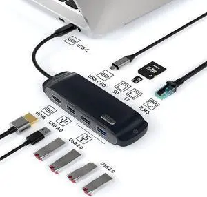 Metal 10-in-1 type-c docking station usb hub hub laptop docking station BS8H [Blue Black - 100 Megabit Ethernet Port]