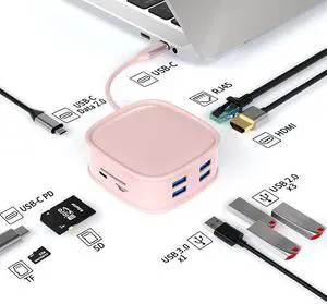 Metal 10-in-1 type-c docking station usb hub hub laptop docking station BS10H [Coral Pink - Hundred Megabit Ethernet Port]