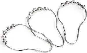 12 Stainless Steel Shower Curtain Rings with Glide System, 12 Single Hooks, 69 x 39 mm