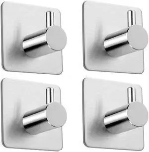 18/8 Bathroom Hooks Sets of 4Pack - 304 Stainless Steel Robe Clothes Towel Bag Wall Mounted Clothes Hanger Holder for Kitchen or Bathroom