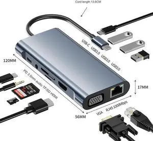 Type-c hub Docking Station Multi-function 11-in-1 (HDMI+USB3.0*3+PD Charging+3.5 Audio Port+SD-TF+RJ45 Docking Station usb hub 3.0)