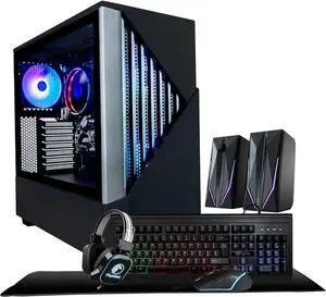 Periphio Reaper Gaming PC Computer - AMD Ryzen 5 5600G, Radeon Vega 7 Graphics, 1TB NVMe Solid State, 16GB DDR4 RAM, Windows 11 Gaming Desktop Tower | RGB Elite 4-in-1 Bundle + RGB Speakers
