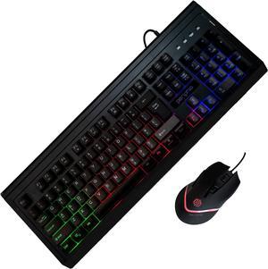 Periphio Wired Gaming Keyboard and Mouse Combo RGB Backlit Keyboard with Multimedia Keys and Backlit Mouse 2400 DPI (Black)