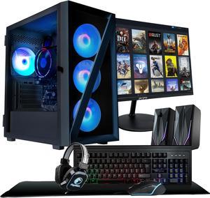 Periphio Reaper Prebuilt Gaming PC Bundle - Ryzen 5 5600G | AMD Vega 7 iGPU| 1TB SSD | 16GB DDR4 RGB RAM | Windows 11 | 24 inch Monitor + RGB Gaming Keyboard, Mouse, Headset, Speakers, Mousepad
