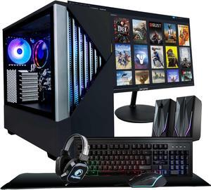 Periphio Reaper Prebuilt Gaming PC Bundle - Ryzen 5 5600G | AMD Vega 7 iGPU| 1TB SSD | 16GB DDR4 RGB RAM | Windows 11 | 24 inch Monitor + RGB Gaming Keyboard, Mouse, Headset, Speakers, Mousepad