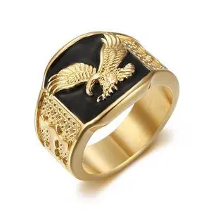 ULJ Ambitions Eagle No Rusted High Quality Stainless Steel Hip Hop Ring for Men Punk Rings Waterproof Men Jewelry Golden 12
