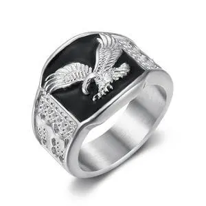 ULJ Ambitions Eagle No Rusted High Quality Stainless Steel Hip Hop Ring for Men Punk Rings Waterproof Men Jewelry Silver 11