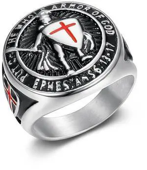 ULJ Retro The Knight Templar No Rusted Stainless Steel Hip Hop Ring for Men Punk Rings Waterproof Men Jewelry Silver 10