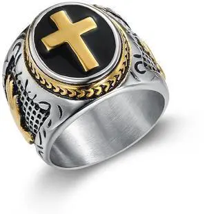 ULJ Retro No Rusted Waterproof Stainless Steel Hip Hop Jesus Hand Cross Ring for Men Punk Rings Jewelry