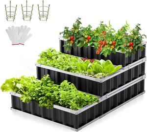 LILYPELLE 3 Tiers Raised Garden Bed 51 x 354 x 354 Galvanized Steel Metal Outdoor Patio Garden Elevated Planter Box for Growing Vegetables Flowers Black