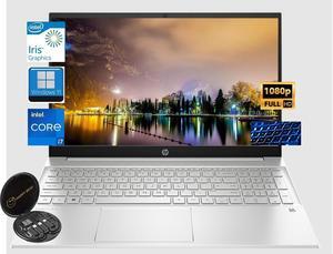 HP Pavilion 15.6" Full HD 1920 x 1080 Intel core 13th Gen i7-1355U Intel Iris Xe Graphics 32GB RAM 1TB SSD Backlit FR Reader Wi-Fi 6 HDMI USB-C Windows 11 Pro Silver Bundle with HB Cable Storage