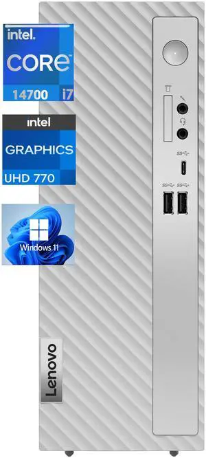 Lenovo IdeaCentre 3i Desktop Compact Tower Intel Core i7-14700 Intel UHD Graphics 770 32GB RAM 512GB SSD USB-A 2.0 USB-A 3.2 USB-C 3.2 HDMI Bluetooth Wi-Fi 6 Mouse & Keyboard Windows 11 Pro Grey