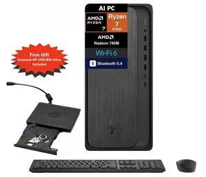 HP OmniDesk Tower AMD Ryzen 7 8700G AI 16 NPU TOPS AMD Radeon 780M Graphics 32GB DDR5 RAM 1TB SSD Wi-Fi 6 (2x2) Bluetooth 5.4 Wireless Mouse and Keyboard HDMI DP1.4 RJ45 Windows 11 Pro Dark Wood HP OmniDesk Tower AMD Ryzen 7 8700G AI 16 NPU TOPS AMD Radeon 780M Graphics 32GB DDR5 RAM 1TB SSD Wi-Fi 6 (2x2) Bluetooth 5.4 Wireless Mouse and Keyboard HDMI DP1.4 RJ45 Windows 11 Pro Dark Wood