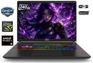 MSI Vector A16 16" QHD+ 240Hz Gaming Laptop AMD Ryzen 9 8940HX (Beat i9-14900HX) NVIDIA GeForce RTX 5070 Ti 64GB DDR5 RAM 1TB SSD Wi-Fi 7 BT 5.4 RGB Backlit Keyboard HDMI 2.1 Windows 11 Pro Black MSI Vector A16 16" QHD+ 240Hz Gaming Laptop AMD Ryzen 9 8940HX (Beat i9-14900HX) NVIDIA GeForce RTX 5070 Ti 64GB DDR5 RAM 1TB SSD Wi-Fi 7 BT 5.4 RGB Backlit Keyboard HDMI 2.1 Windows 11 Pro Black