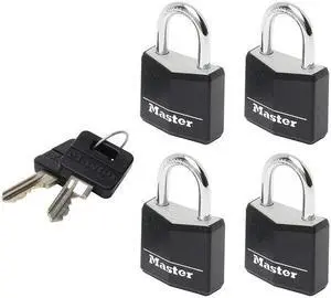 Master Lock - Aluminium Black Vinyl Cover 20mm Padlock 3-Pin - Keyed Alike x 4