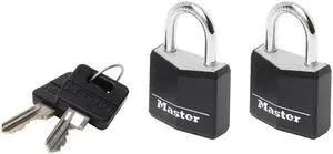 Master Lock - Aluminium Black Vinyl Cover 20mm Padlock 3-Pin - Keyed Alike x 2