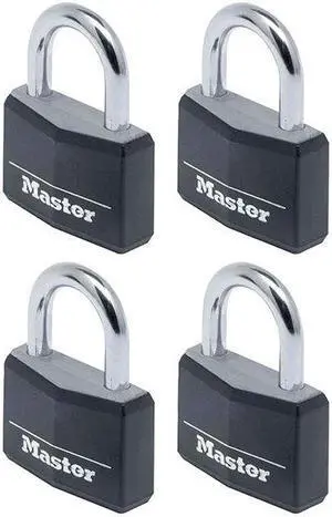 Master Lock - Aluminium Black Vinyl Cover 40mm Padlock 4-Pin - Keyed Alike x 4