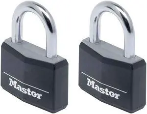 Master Lock - Aluminium Black Vinyl Cover 40mm Padlock 4-Pin - Keyed Alike x 2