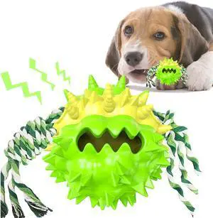 Dog Chew Toys Ball for Aggressive Chewers, Likaty Indestructible Squeaker Dog Toy Puppy Chew Teething Toys for Large Medium Small Dogs Green