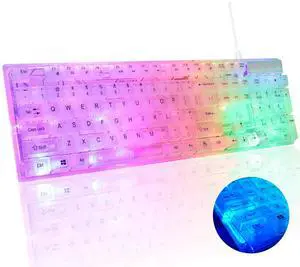 Transparent Wired Gaming Keyboard, RGB Backlit Mechanical Feel Gaming Keyboard for Windows PC Gamers Desktop Computer Laptop