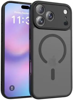 Case for iPhone 17 Pro Max,Full Covered Camera Protection Magnetic Shockproof Slim Case Drop Proof Durable Protective Cover - Black