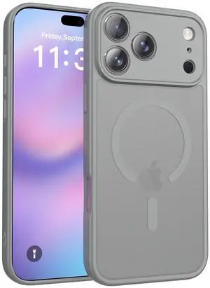 Case for iPhone 17 Pro Max,Full Covered Camera Protection Magnetic Shockproof Slim Case Drop Proof Durable Protective Cover - Gray