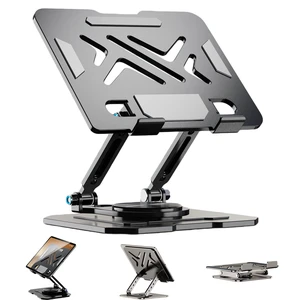 Tablet Stand Holder with 360° Rotating Base, Universal Foldable Adjustable Aluminum Alloy Stand for Desk-Black Tablet Stand Holder with 360° Rotating Base, Universal Foldable Adjustable Aluminum Alloy Stand for Desk-Black