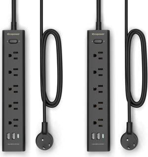 10FT Long Surge Protector Power Strip-with 5 Widely Outlets and 3 USB Ports(1 USB C Port),10 Foot Extension Cord(1250W/10A),Wall Mount for Home Office,700 J,Black(2 Pack)