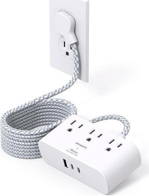 Flat Extension Cord 10 Ft, Ultra Thin Flat Plug Power Strip, 3 Outlets 3 USB Ports(2 USB C) Desk Charging Station, Power Strip with No Surge Protector for Cruise Ship, Travel, Dorm Room Essentials