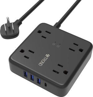 TROND Surge Protector Power Strip with USB Ports, 5ft Flat Plug Extension Cord with Multiple Outlets, 1440J, Wall Mount for Home Office Dorm Room Essentials, Black
