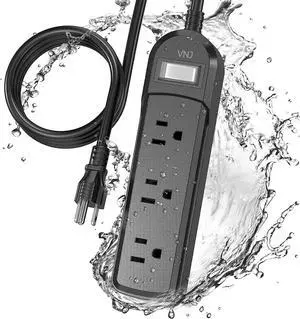 Outdoor Power Strip Weatherproof, 6.1FT Outdoor Extension Cord 3 Outlets 1875W Overload Protection, Shock Prevention Surge Protector Power Strip for Kitchen Patio Christmas Lights, Black