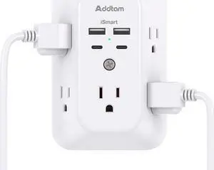 Surge Protector Outlet Extender - Addtam 5-Outlet Splitter with 4 USB Wall Charger(2 USB-C Ports), Multi Plug Outlet Power Strip for Home, Dorm Room Essentials