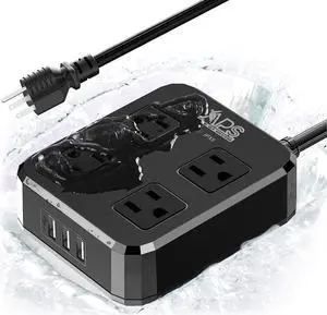 IPX6 Outdoor Power Strip Weatherproof, Waterproof Surge Protector with 4 Wide Outlet with 3 USB Ports, 6FT Long Extension Cord, Wall Mountable for Outside Decorations and More UL Listed(Black)