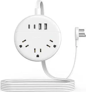 Flat Extension Cord 10 ft, NTONPOWER Flat Plug Power Strip with 3 Outlets 4 USB Ports(2 USB C),Ultra Thin Extension Cord Under Carpet, Mountable, Outlet Extender Long Cord for Home Office, Dorm Room