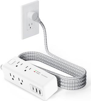 ELEGRP Power Strip Surge Protection - 8 Widely Spaced Outlets with 3 USB Ports, Flat Plug, 6FT Braided Extension Cord, 3 Side Outlet Extender, Wall Mount for Home, Office, Dorm Room, 1875W
